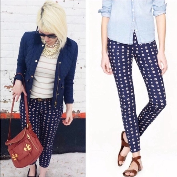 J. Crew Navy Foulard Print Minnie Pants 4 - Picture 1 of 10